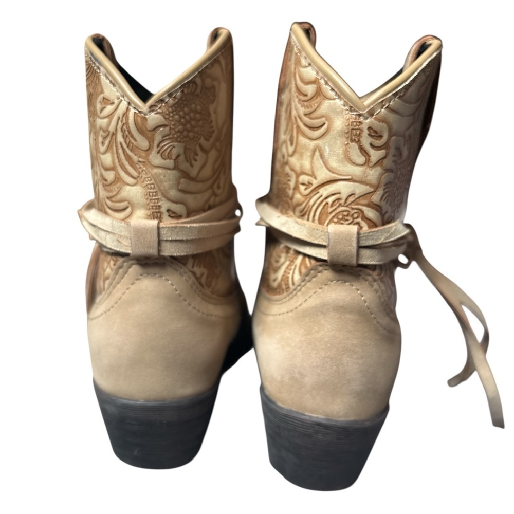 dingo Tan Floral Embossed Western Ankle Booties - Picture 3 of 14
